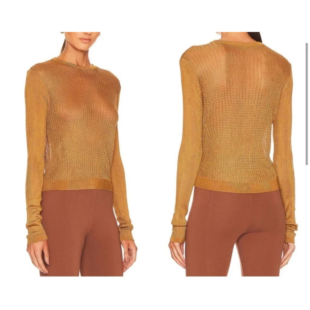 NWT Free People H20 Crew Sheer Pullover Top Sweater Tiger Eye Size large